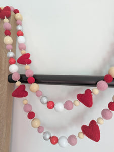 Felt heart Valentine garland decor pink, red and white garland 5ft