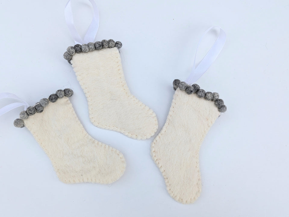 Christmas stocking ornaments. Fillable stockings. Set of 3