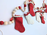 Christmas Stocking Countdown Garland. 6ft. Red and White