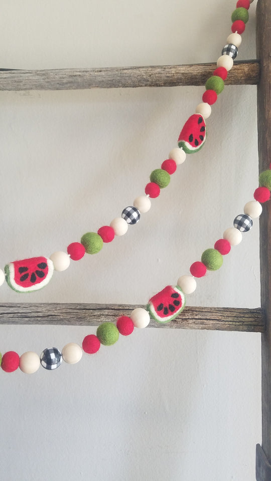 Watermelon and plaid garland. 5ft