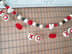 Red, black and white Valentine decoration. Heart Garland. 5ft