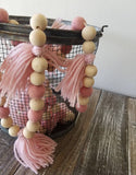 Blush pink Tassel, Wood Bead, and Felt Ball Garland. Wood beads. 5ft.