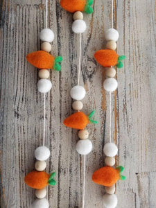 Carrot garland. Wood bead garland, felt ball garland decor, Easter decor 5ft spring garland, carrot Garland. Easter Garland