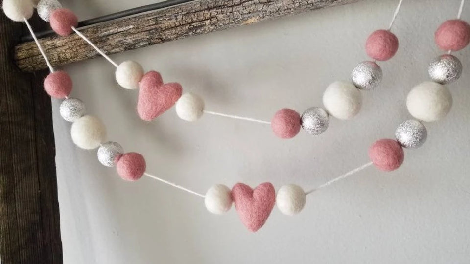 Pink Heart with Silver Garland