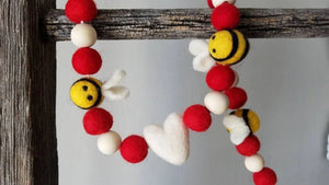Bee and white heart garland