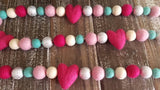 Pink and turquoise heart garland. Valentine garland. Felt hearts. Valentines decor. Heart banner. Pink and silver. 5ft