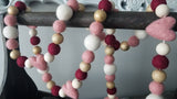 Pink heart garland. Blush, gold, maroon and white. Valentines. Heart. Wedding. 5 ft.