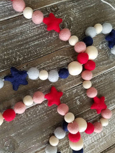 4th of July garland, red white and blue garland, patriotic decor, stars. 5ft