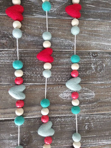 Red and Turquoise heart garland. Valentine garland. Felt hearts. 5.5ft