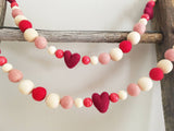 Pink, maroon and red heart garland. Valentine garland.felt hearts. Valentines decor. 5ft