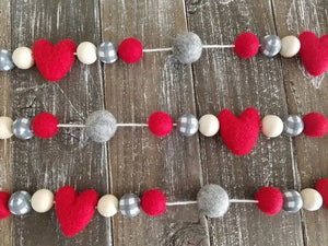 Buffalo plaid garland with red hearts