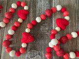 Red Valentine Garland. Red heart garland. Felt ball Garland. Heart garland. Valentine decoration. Wood bead garland.5.5ft