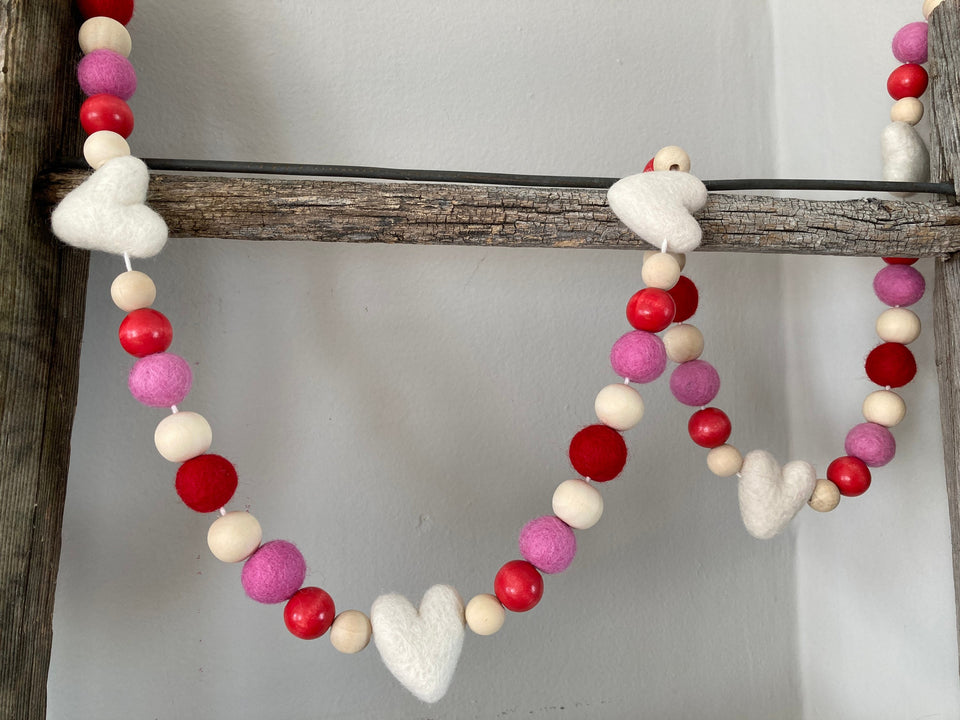Valentines Day Decorations / Valentine Garland / 6ft Red White and
