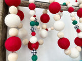 Chunky  bead garland. Christmas garland. Red and white. XL Felt ball garland. Christmas Tree garland. 5ft.