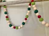 Cranberry and green Christmas Garland. Christmas tree garland. Wood beads. Felt Christmas garland. 5.5ft