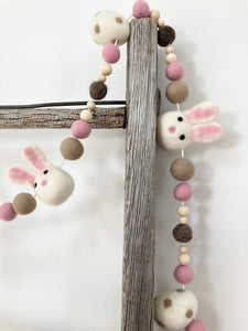 Bunny and egg Easter garland. Pink and tan. 4.5ft
